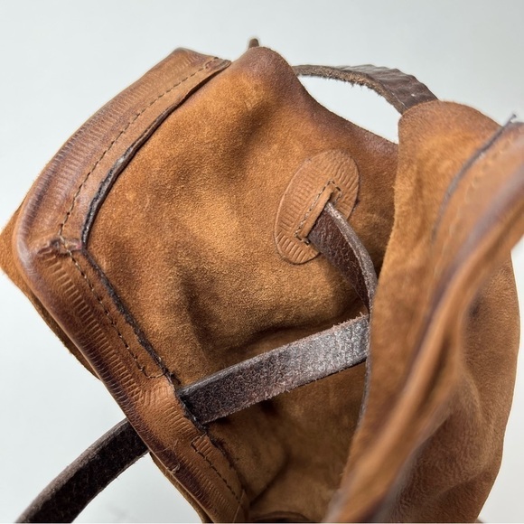 NEW A.S.98 Cognac Brown Distressed Leather Slouchy Strap Western Sandals Heels - Picture 10 of 14